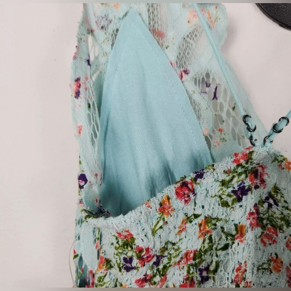 Free People One Adella Asymmetrical Slip Lace Ruffle Flowy Dress in Blue sz Med - Picture 10 of 12